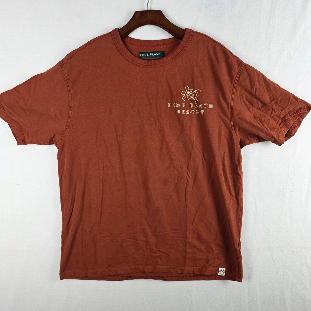 Free Planet Waikiki Pink Beach Resort Graphic T-Shirt Terracotta Size L